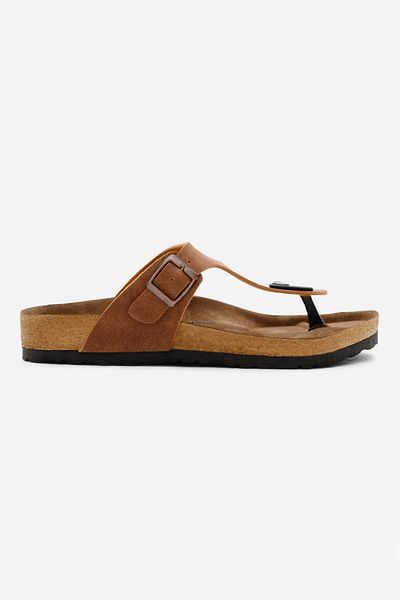 Tonny Black Unisex Tan Flip Flops - Poly Sole, Buckle and Adjustable