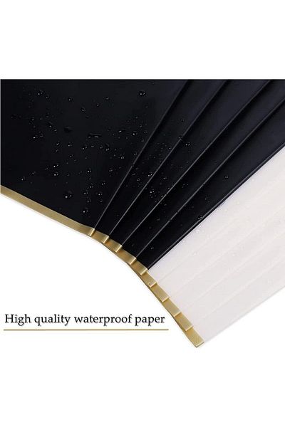 roco paper ورق تغليف الزهور - أبيض وأسود - حواف ذهبية - OPP غير لامع 58x58 سم - 10 قطع
