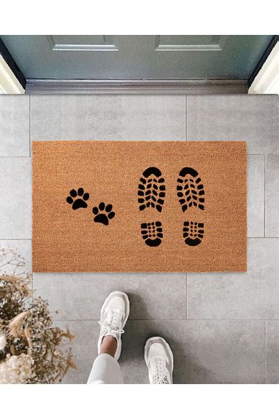 İki Sade Coco Door Mat Hand Painted Natural Koko Mat Bristle Door Mat