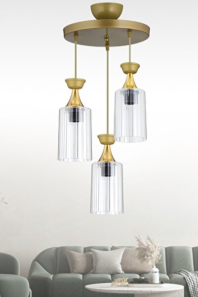 Docklight Sarkıt Tepsi Eskitme 3'lü Boru Mika Şeffafcamlı Modern Aşağı Bakan Avize