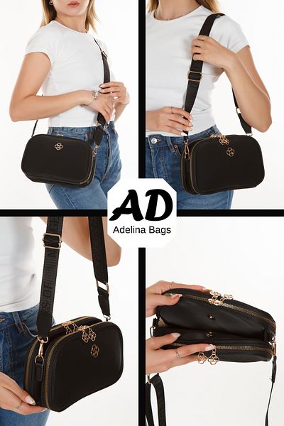Adelina Bags Geantă de umăr pentru femei cu curea încrucișată cu detalii Black Clover