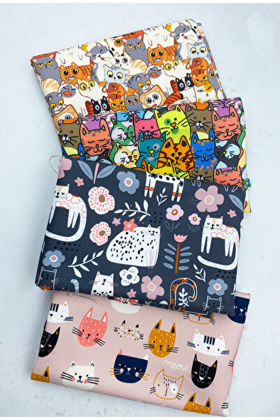 Favor Sıralı Kedi Desenli Hobi Kumaş Seti