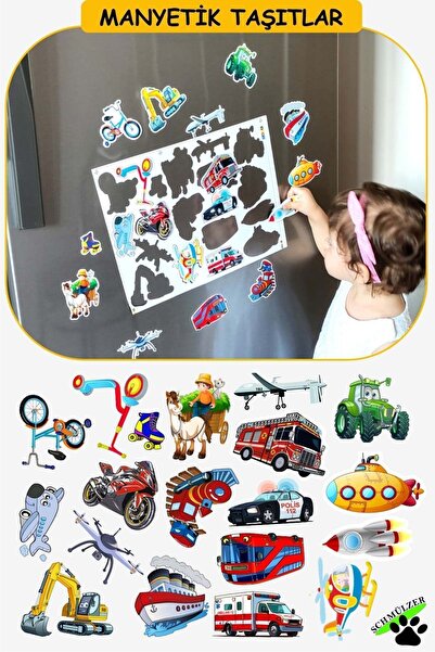 Schmülzer Buzdolabı Eğitici Manyetik Taşıtlar - Manyetik Bultak Şablon Aktivite Oyuncak