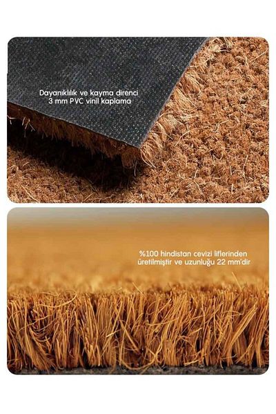 İki Sade Coco Door Mat Hand Painted - 100% Natural, Koko Mat, Bristle Door Mat