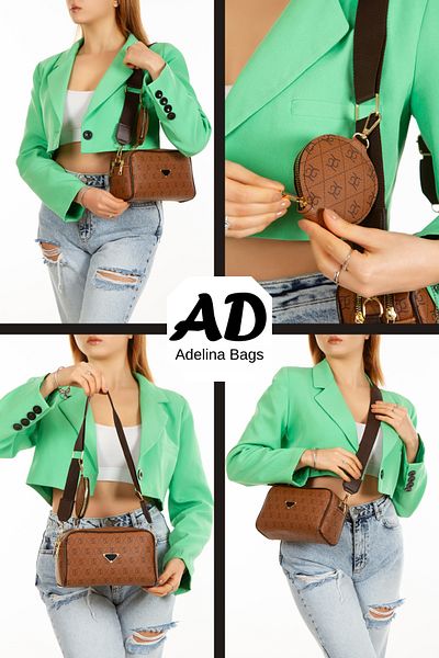 Adelina Bags Geantă de umăr cu model pentru damă, cu detaliu portofel și curea încrucișată