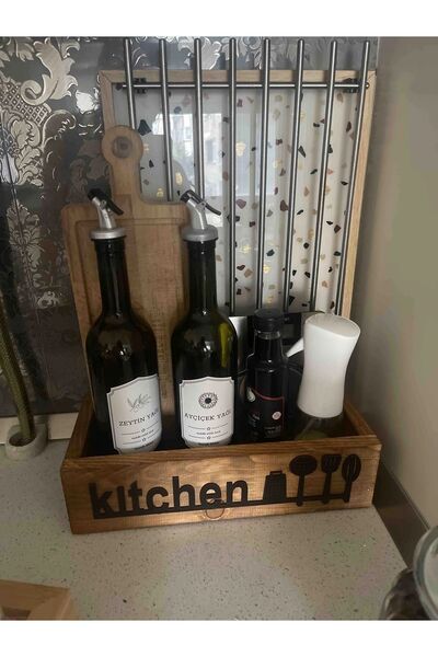 DİKEN STORE Çok Amaçlı Ahşap Kutu Mutfak Kitchen Yazılı Düzenleyici Organizer...