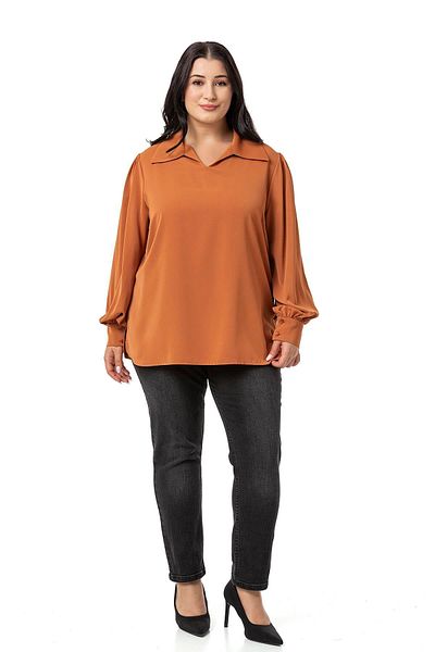 DISENTIS MODEST Plus Size Cinnamon Blouse - Shirt Collar, Cuffs and Side Slits