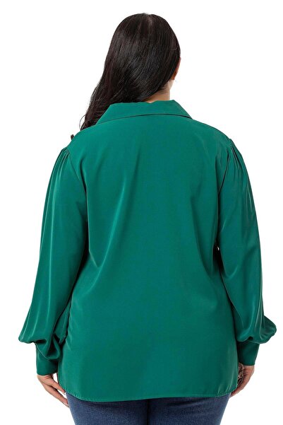 DISENTIS MODEST Μπλούζα Emerald Plus Size - Γιακάς πουκαμίσου, μανσέτες και πλαϊνά σκισίματα