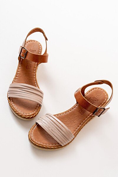 Aymood 731-07 Beige Orthopedic Genuine Leather Women's Sandals - Padding