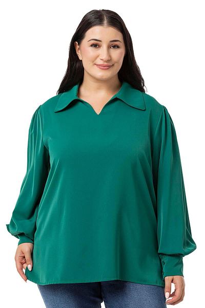 DISENTIS MODEST Emerald Plus Size Blouse - Shirt Collar, Cuffs and Side Slits