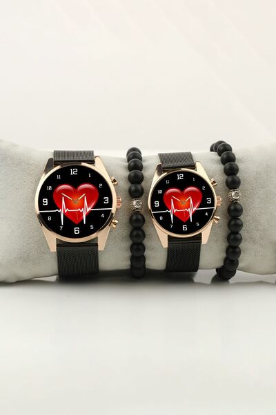 STONY Kalp Ritim Gold Kasa Sevgili Çift Kol Saati Set Bileklik Hediye Bay