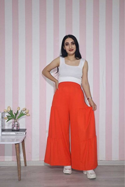 EGELİMODA Bürümcük Lastikli Bol Paça Turuncu Pantolon