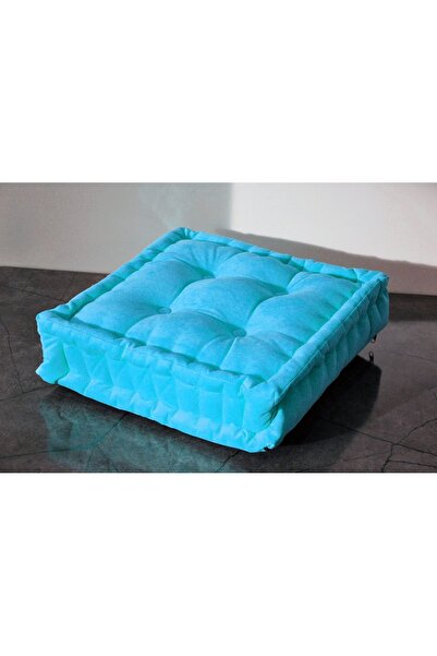 Mavi Vitrin Bisküvi Balkon Teras Çocuk Odası Kitap Okuma Yer Minderi Pufu 45x45 Cm