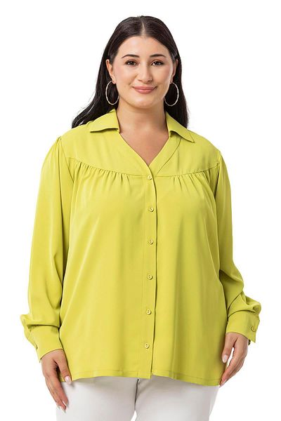 DISENTIS MODEST Cămașă Plus Size Verde Fistic - Robă cu guler și șnur, mânecă lungă