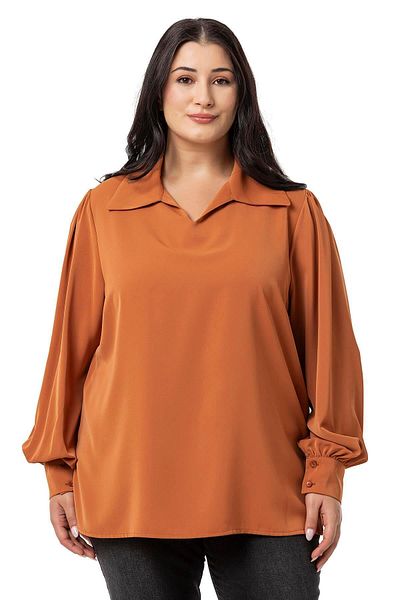 DISENTIS MODEST Plus Size Cinnamon Blouse - Shirt Collar, Cuffs and Side Slits