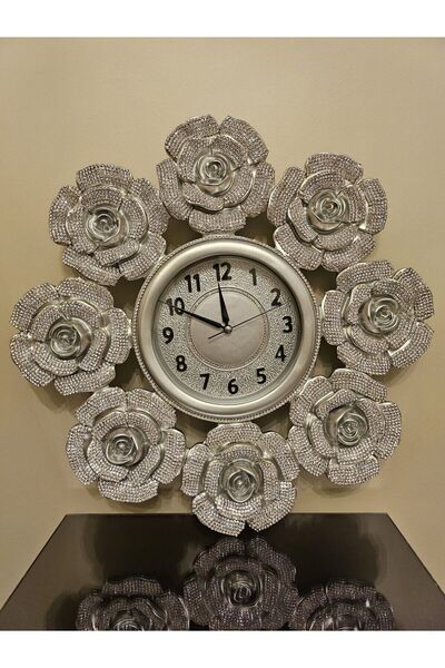 GİTTİGİTTİ ÇİÇEK SİLVER DUVAR SAATİ 54*54 CM