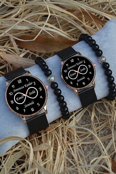 STONY Çift Saatleri Sevgili Saatleri Siyah Sonsuza Kadar Seninle Ve İsim Yazı...