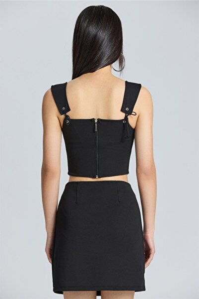 boutiquen 2584 Black Crop with Lace Strap