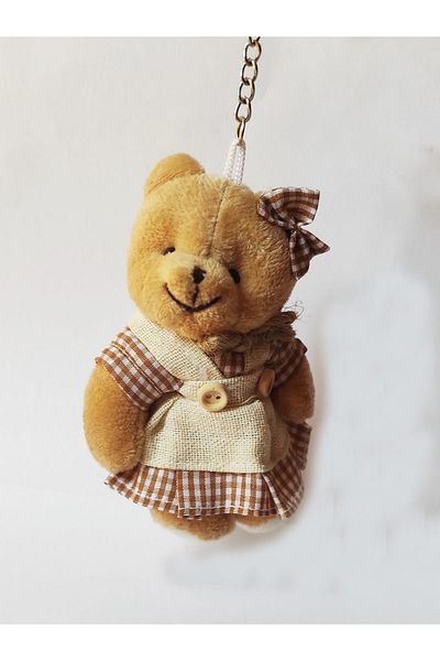 dudu kids Plush Teddy Bear Keychain - 9 cm - Plaid - Girl - Brown - Valentine's Day - Bag Ornament - Toy