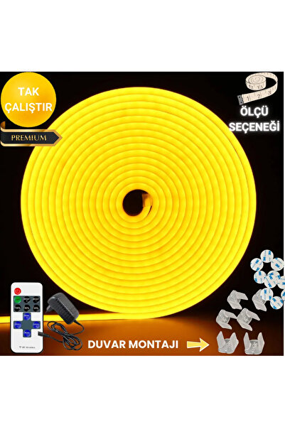 neeko Neon Esnek Şerit Led Tak Çalıştır Kumandalı - Dimmer- Sarı 5 Metre
