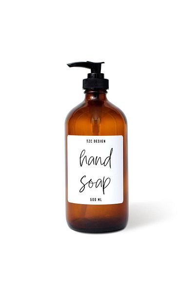 Tzc Desing Amber Brown Glass Bottle Hand Soap Hand Soap 500 Ml White Label