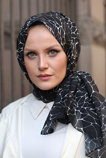 Stella نموذج شال شيفون منقوش من Watershine مقاس 72*180 سم أسود
