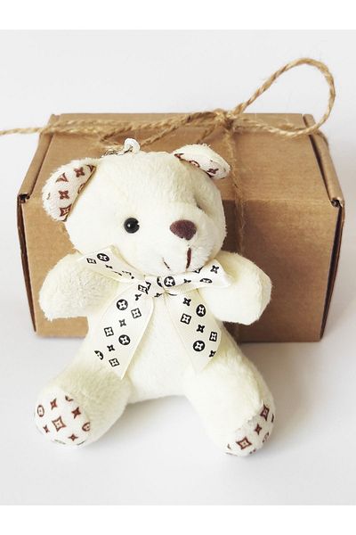 dudu kids Plush Teddy Bear Keychain - 9 Cm - Ribbon - Ecru - Bag Ornament - Valentine's Day Gift - Toy