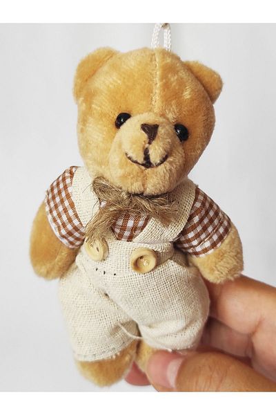dudu kids Plush Teddy Bear Keychain - 9 cm - Plaid - Brown - Boy - Valentine's Day - Bag Ornament - Toy