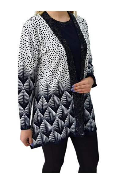 YASEŞA BUTİK ANNE KADIN GENÇ BÜYÜK BEDEN LACİVERT BEYAZ BONCUK DETAYLI ETEK Ü...