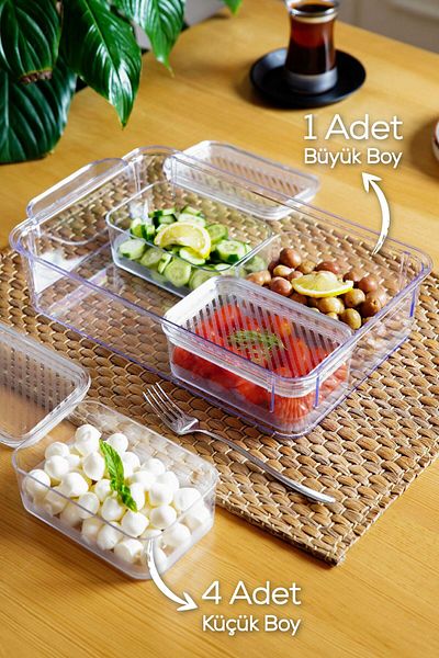 Vienev 5-Compartment Multi-Purpose Transparent Storage Container Set with Lid