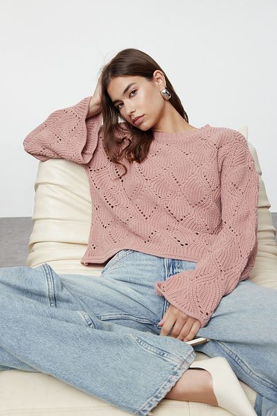 Trendyol Collection Dusty Rose hasított/üreges kötött pulóver TWOAW22KZ1171