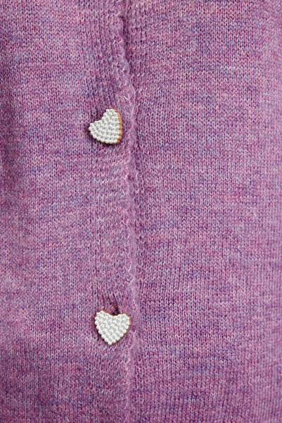 Trendyol Collection Liliowy miękki w dotyku materiał Jewel zapinana na guziki kurtka dzianinowy kardigan TWOAW22HI0044