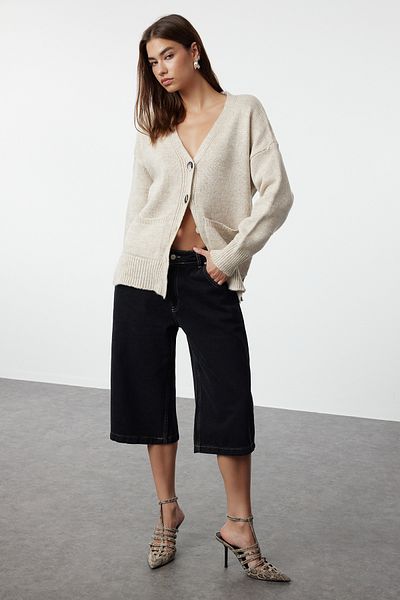 Trendyol Collection Stone Basic Weich Strukturierte Strick-Strickjacke TWOAW20HI0213