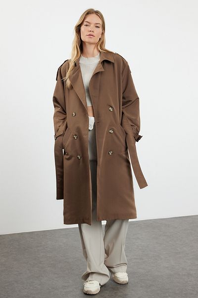 Trendyol Collection Brown Oversize Belted Trench Coat TWOSS21TR0005