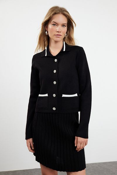 Trendyol Collection Schwarzer kurzer Minirock mit Taschendetail, Strickoberteil und -unterteil, Set TWOAW24AU00093