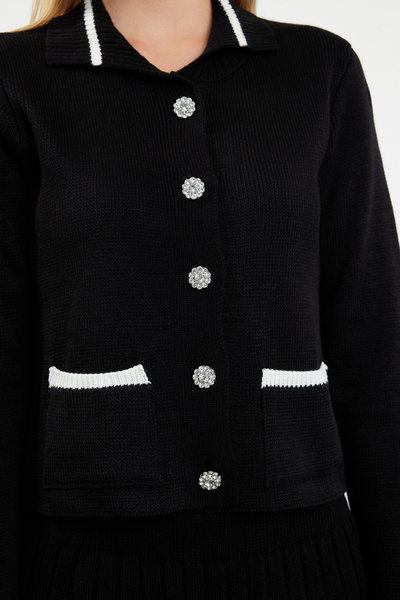 Trendyol Collection Fekete Crop Pocket részletes mini szoknya kötöttáru felső és alsó készlet TWOAW24AU00093