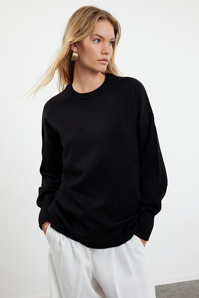 Trendyol Collection Pulover negru din tricotaje cu textura moale - Potrivire largă TWOAW25KZ00135