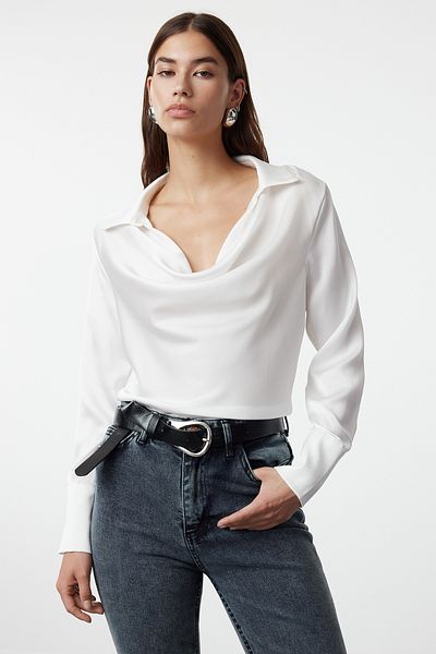 Trendyol Collection Блузка з атласу Degaje Gomlek з гомлеком TWOAW25BZ00045