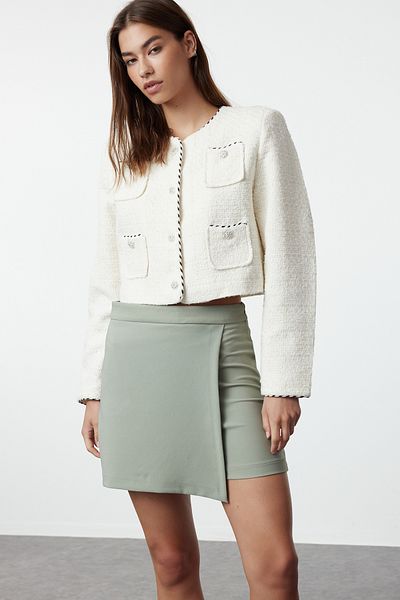 Trendyol Collection Hellkhakifarbener zweireihiger kurzer Rock - TWOAW20SR0072