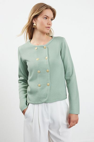 Trendyol Collection Mint Knitwear Double Breasted Jacket - TWOAW25HI00103