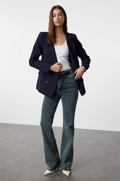Trendyol Collection Dvouřadá blejzrová bunda s podšívkou v tmavě modré barvě - TWOSS21CE0107