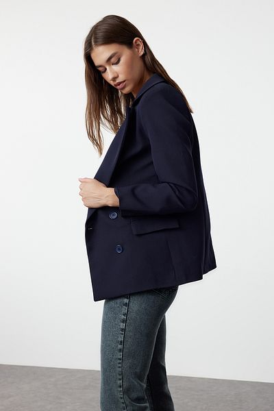 Trendyol Collection Dvouřadá blejzrová bunda s podšívkou v tmavě modré barvě - TWOSS21CE0107