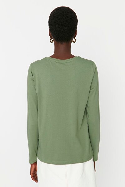 Trendyol Collection Khaki 100% bavlna, dlouhý rukáv, výstřih, výstřih Regular/Normal Fit Basic Pletené tričko TWOAW21TS0098
