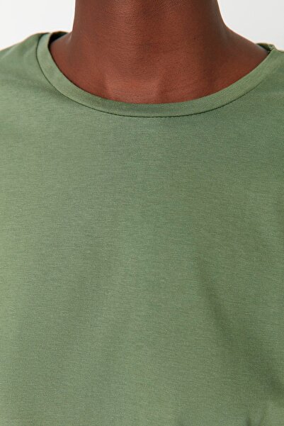 Trendyol Collection Khaki 100% bavlna, dlouhý rukáv, výstřih, výstřih Regular/Normal Fit Basic Pletené tričko TWOAW21TS0098