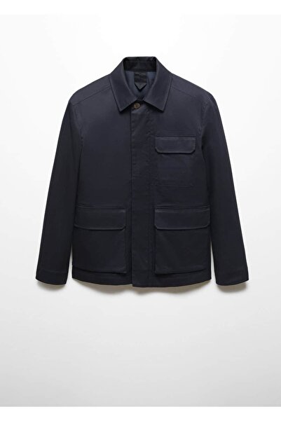 MANGO Man Bavlněná košilová bunda s kapsami na hrudi