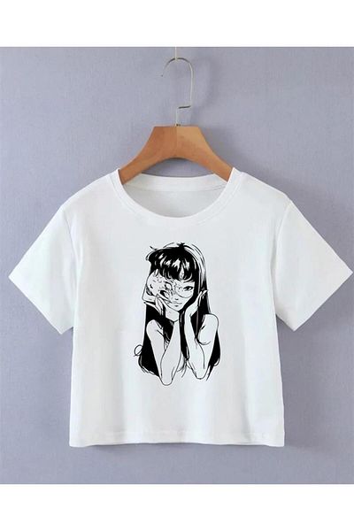 Touz Crop alb cu imprimeu Junji Ito