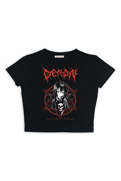 Touz Blunt Gothic Girl Printed Black Crop