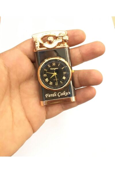 Gülay AVM Kişiye Özel İsim Baskılı Kutulu Işıklı Saatli Jet Çakmak Metal Turbo Gazlı Çakmak GLY-52