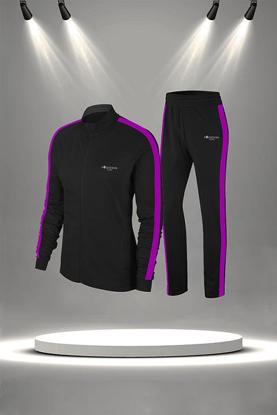 POSEIDON STORM Set de trening pentru alergare și antrenament pentru femei de mărime mare, negru, din țesătură din bumbac pieptănat Supra (4XL-10XL)