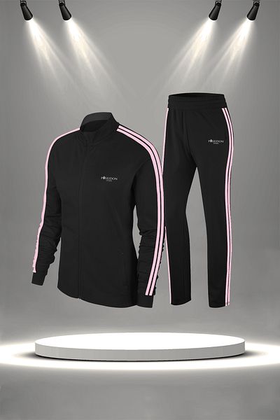 POSEIDON STORM Set sportiv confortabil de mărime mare neagră - țesătură nouă din bumbac pieptănat Supra (4XL-10XL)